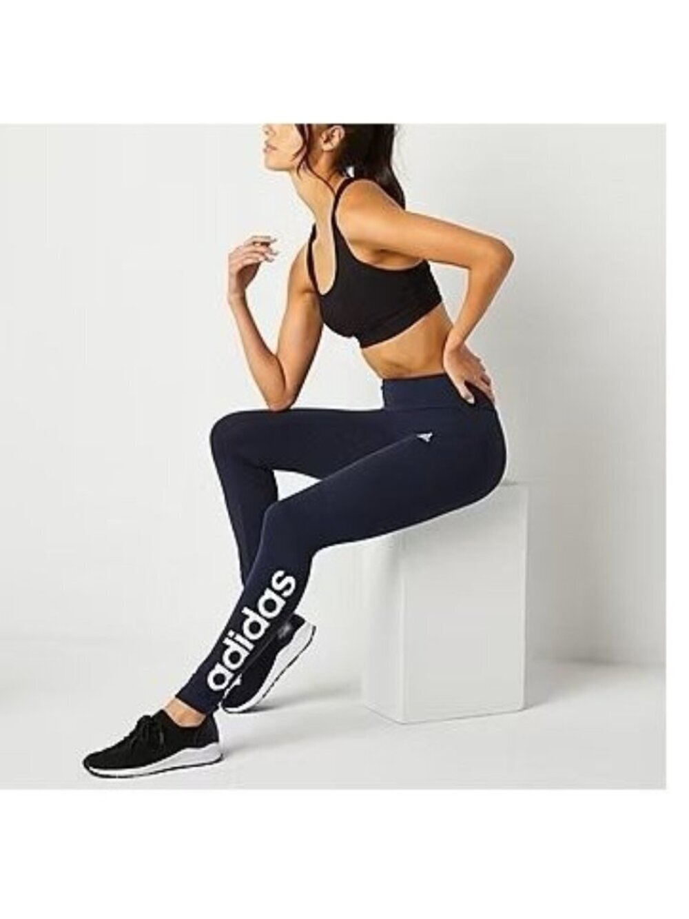 Adidas Black Full Length Big Logo High Waist Active Leggings Women Size XL